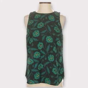 J. Crew Black and Green Floral Sleeveless Blouse, size 4